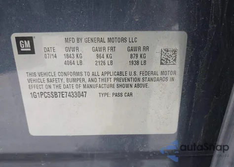 2014 Chevrolet Cruze 1Lt Auto из США, поврежденный, VIN 1G1PC5SB7E7433047